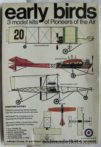 Entex 1/72 De Havilland No.1 (DH-1) 1910 / Antoinette 1908 Monoplane / Voisin Farman 1908 Biplane 'The Pioneers of the Air' (Ex-Taimei), 8448 plastic model kit